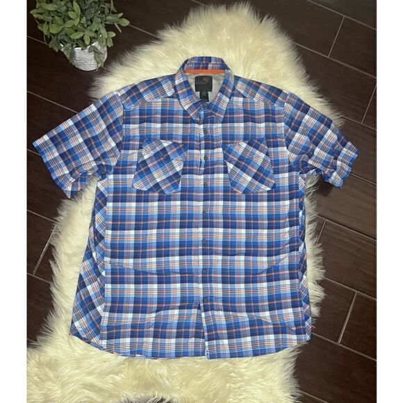 5.11 Tactical blue/orange/white plaid casual pearl snap button down sz Large - Picture 1 of 5